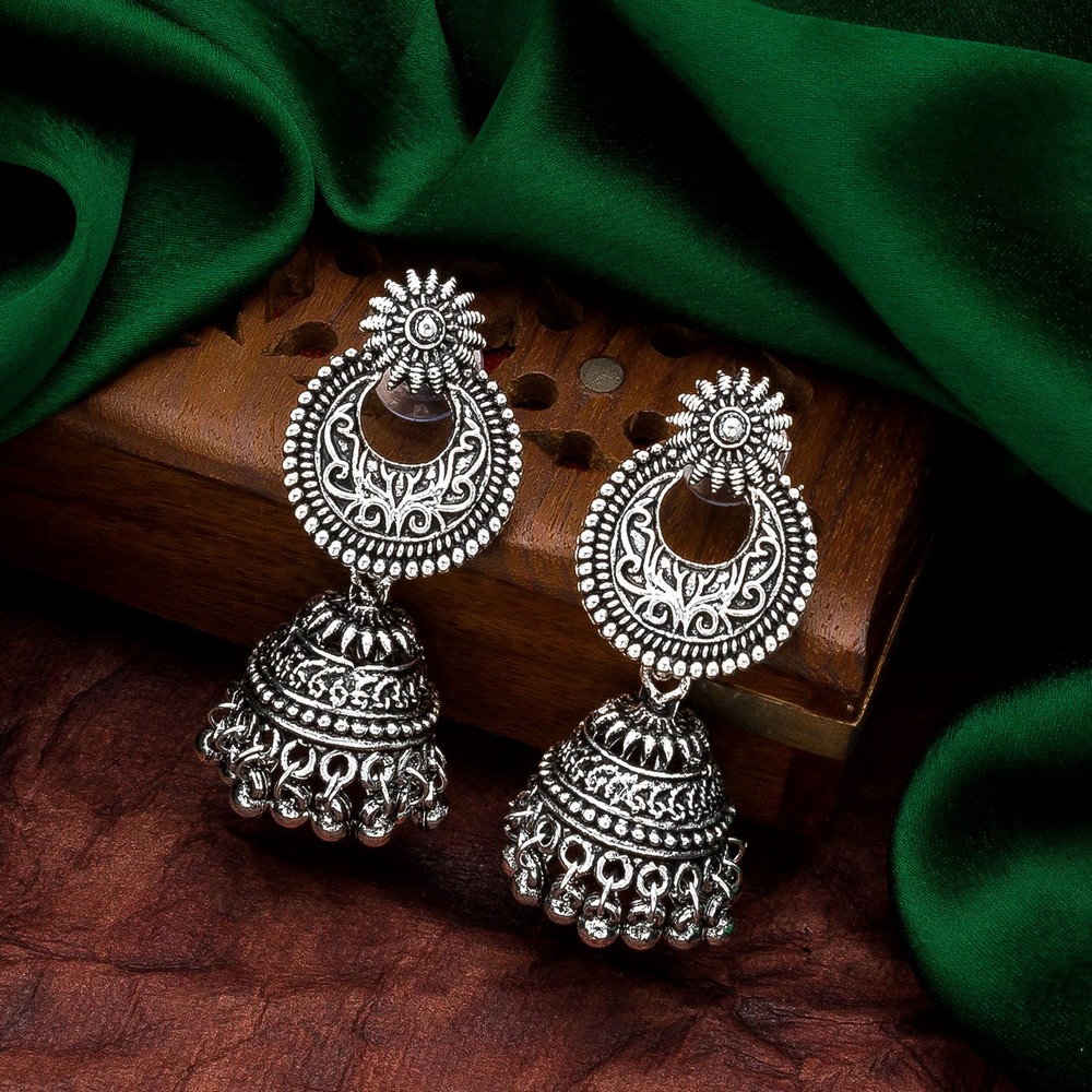 Hella Faishion bollwood oxidized earrings/big jhumka earrings/oxidized  silver plated earrings/ethnic earrings/partywear earrings/handmade big  earrings